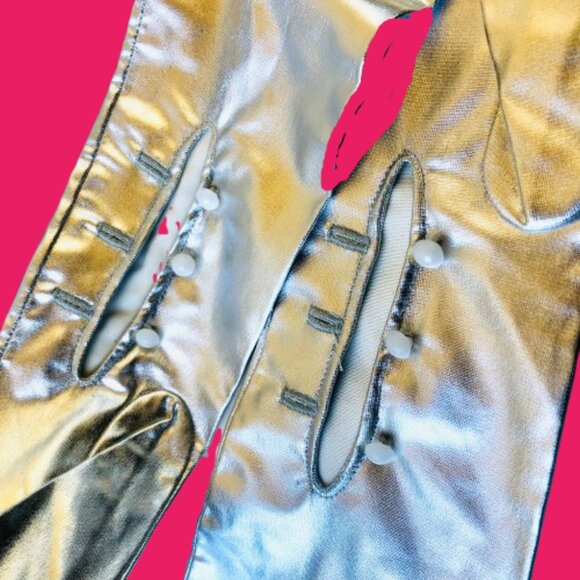 Vintage Silver Opera Gloves Metallic Long Formal Prom Evening Wearn 23" Long - Picture 12 of 13
